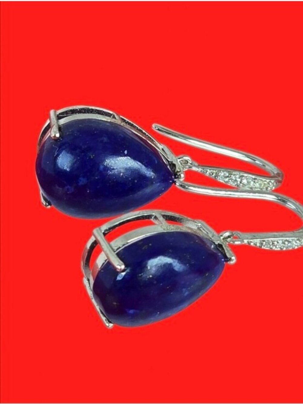 Natural Lapis Lazuli & CZ 925 Sterling Silver Earrings